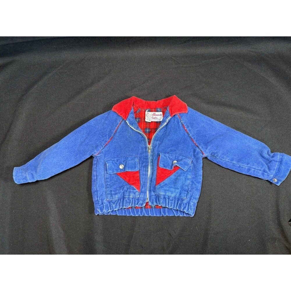 Vintage 80s Park Bench Kids 12 M Corduroy Jacket Blue Red Flannel Interior GUC